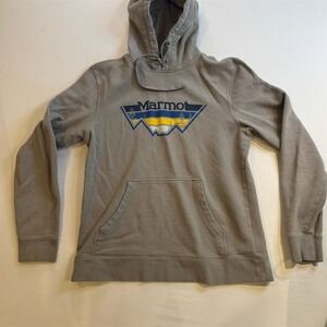 Marmot Men's Gray Pullover Hoodie Sweatshirt M Graphic Logo
